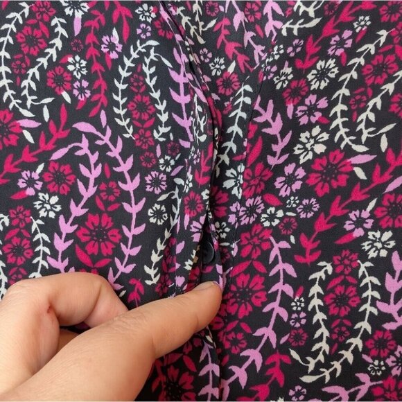 Talbots Black Pink Red Floral Print Long Sleeve Lace Detail Blouse Shirt Women S - Picture 8 of 11